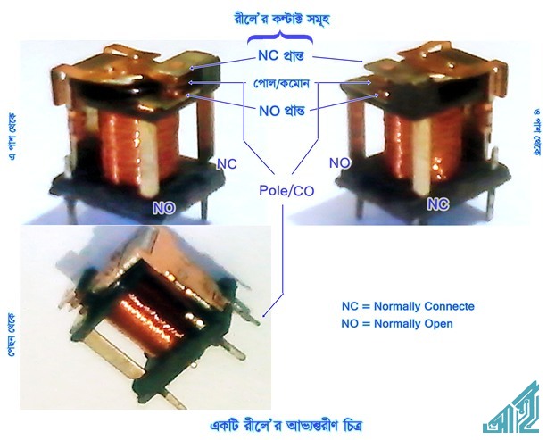 SPDT রীলে এর অভ্যন্তরে-internal contact assembly of a SPDT Relay-Amader Electronics